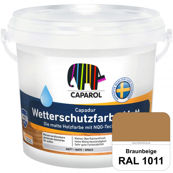 Capadur Wetterschutzfarbe Matt (RAL 1011 Braunbeige) matte Holzfarbe mit NQG-Technologie für außen