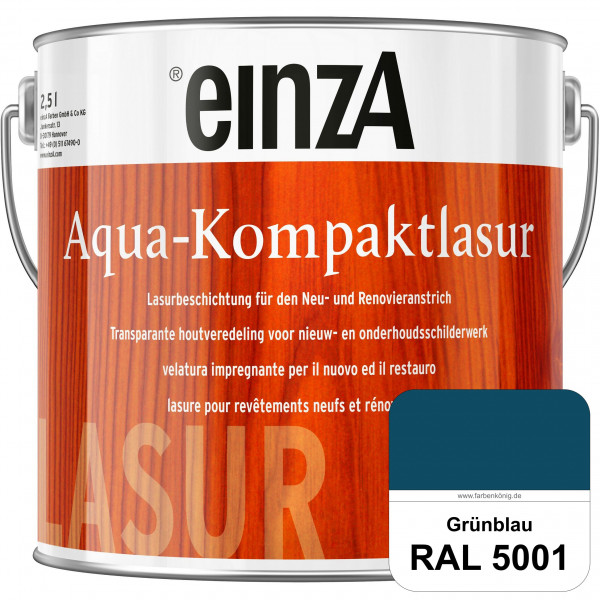 einzA Aqua-Kompaktlasur (RAL 5001 Grünblau) wasserverdünnbare & feuchtigkeitsregulierende Lasurbesch