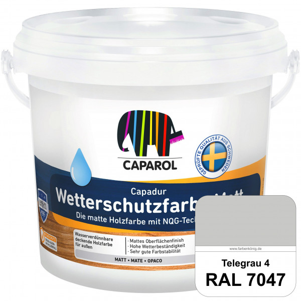 Capadur Wetterschutzfarbe Matt (RAL 7047 Telegrau 4) matte Holzfarbe mit NQG-Technologie für außen