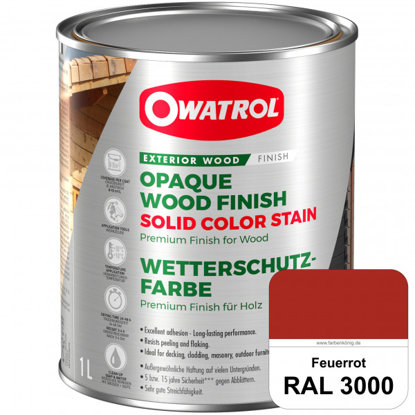 Solid Color Stain (RAL 3000 Feuerrot) deckende und matte Wetterschutzfarbe außen