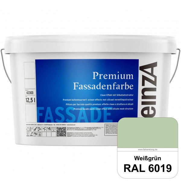 einzA Premium Fassadenfarbe (RAL 6019 Weißgrün) Hochwertige Fassadenfarbe mit Clean-Effekt