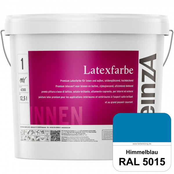 einzA Latexfarbe Premium (RAL 5015 Himmelblau) Hochwertige scheuerbeständige seidenglänzende Latexfa