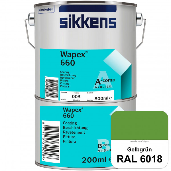 Wapex 660 Set (RAL 6018 Gelbgrün) seidenglänzende 2K-Epoxidharzlack für Böden & Wände (innen)