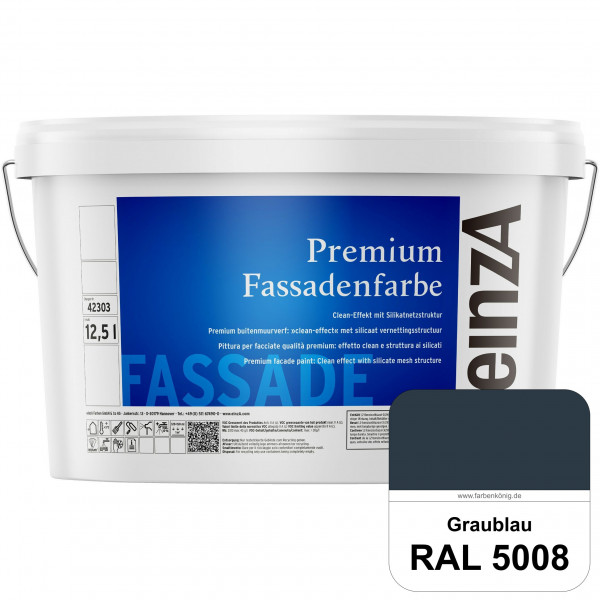 einzA Premium Fassadenfarbe (RAL 5008 Graublau) Hochwertige Fassadenfarbe mit Clean-Effekt