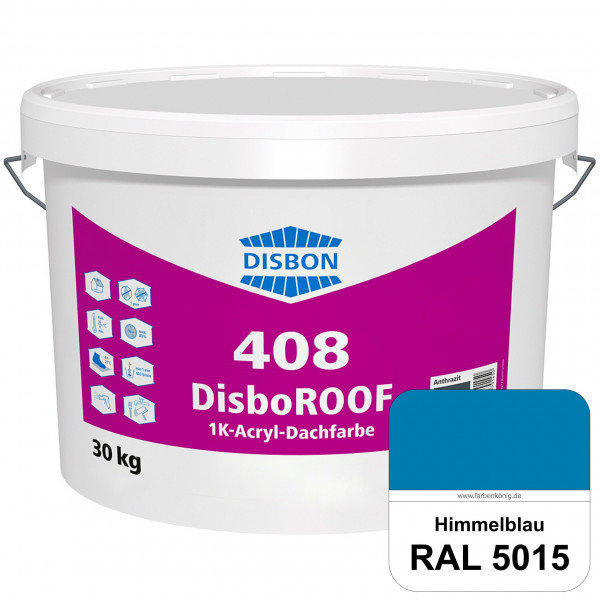 DisboROOF 408 1K-Acryl-Dachfarbe (RAL 5015 Himmelblau) Elastische Reinacrylatbeschichtung für Betond