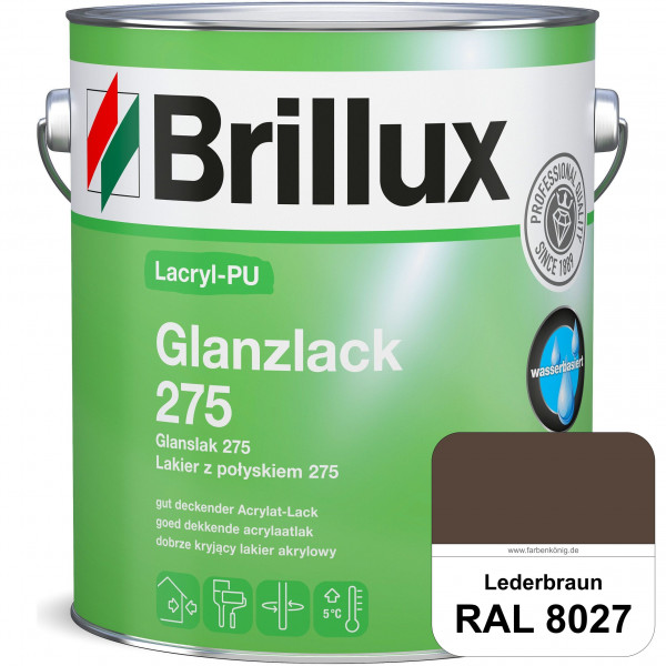 Lacryl-PU Glanzlack 275 (RAL 8027 Lederbraun) Glänzender Lack (wasserbasiert) für z. B. Holz, Zink,