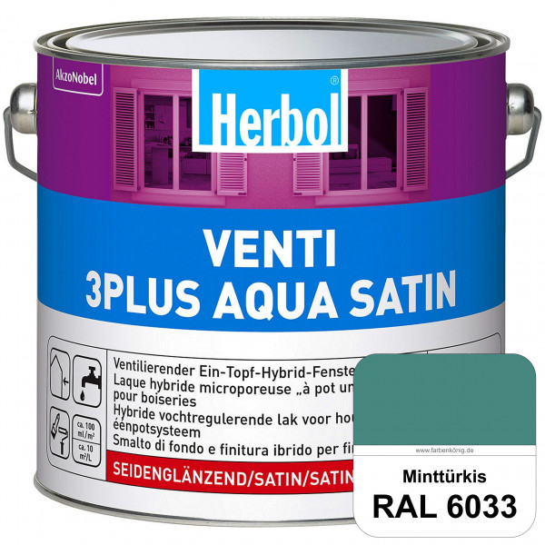 Venti 3Plus Aqua Satin (RAL 6033 Minttürkis) wasserbasierter & feuchtigkeitregulierender Ein-Topf-Fe
