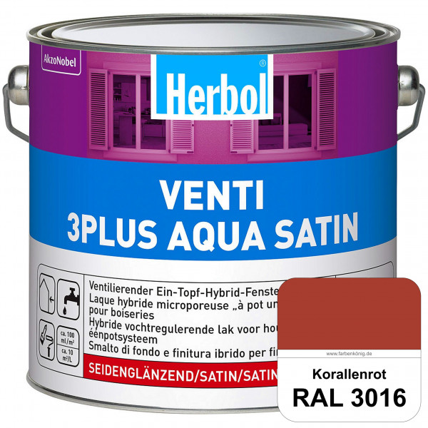 Venti 3Plus Aqua Satin (RAL 3016 Korallenrot) wasserbasierter & feuchtigkeitregulierender Ein-Topf-F