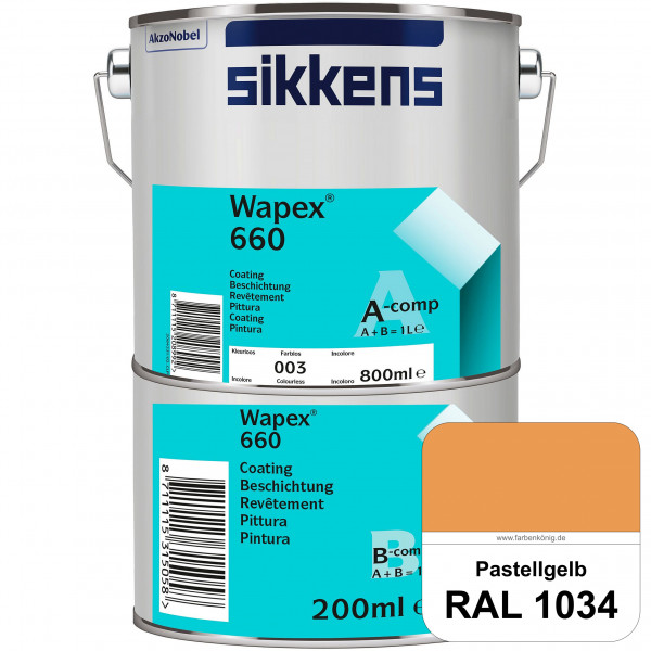 Wapex 660 Set (RAL 1034 Pastellgelb) seidenglänzende 2K-Epoxidharzlack für Böden & Wände (innen)