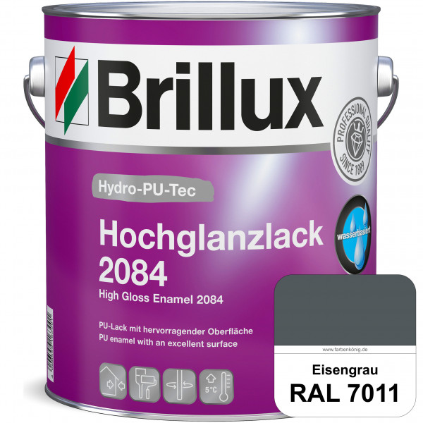 Hydro-PU-Tec Hochglanzlack 2084 (RAL 7011 Eisengrau) wasserbasierter Hochglanzlack für Holz, Zink, A