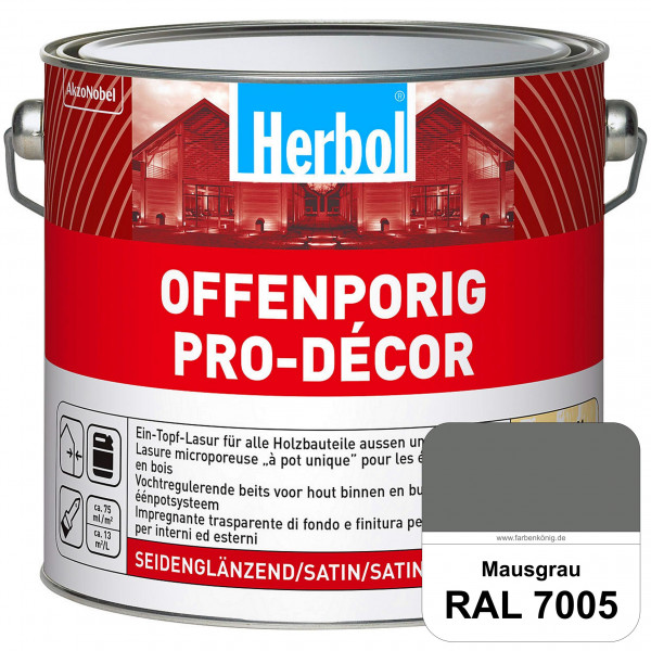 Herbol Offenporig Pro-Décor (RAL 7005 Mausgrau) Hochwertige Ein-Topf-Holzlasur mit 2-Phasen-UV-Schut