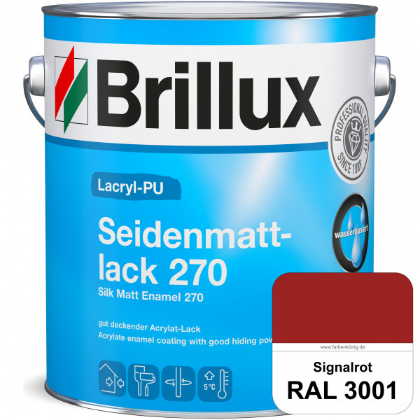 Lacryl-PU Seidenmattlack 270 (RAL 3001 Signalrot) PU-verstärkt (wasserbasiert) für außen und innen