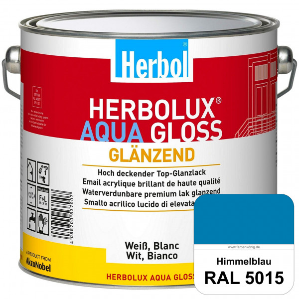 Herbolux Aqua Gloss (RAL 5015 Himmelblau) Wasserverdünnbarer Top-Glanzlack (Innen)