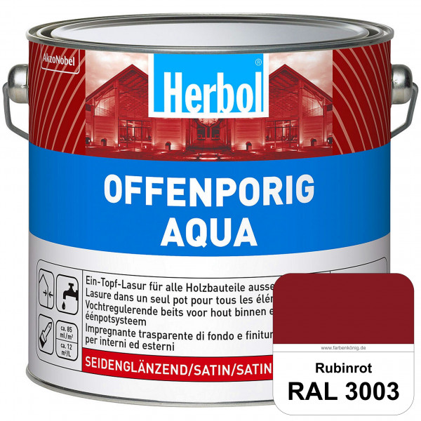 Offenporig Aqua (RAL 3003 Rubinrot) Wasserverdünnbar & hochwertige Ein-Topf-Holzlasur - Feuchteschut