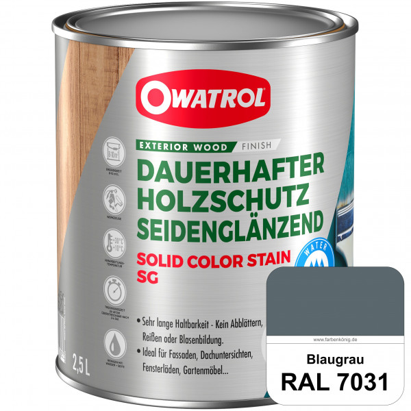 Solid Color Stain SG (RAL 7031 Blaugrau) deckende und seidenglänzende Wetterschutzfarbe außen
