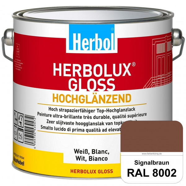 Herbolux Gloss (RAL 8002 Signalbraun) strapazierfähiger Top-Hochglanzlack (lösemittelhaltig) für inn