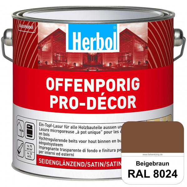 Herbol Offenporig Pro-Décor (RAL 8024 Beigebraun) Hochwertige Ein-Topf-Holzlasur mit 2-Phasen-UV-Sch
