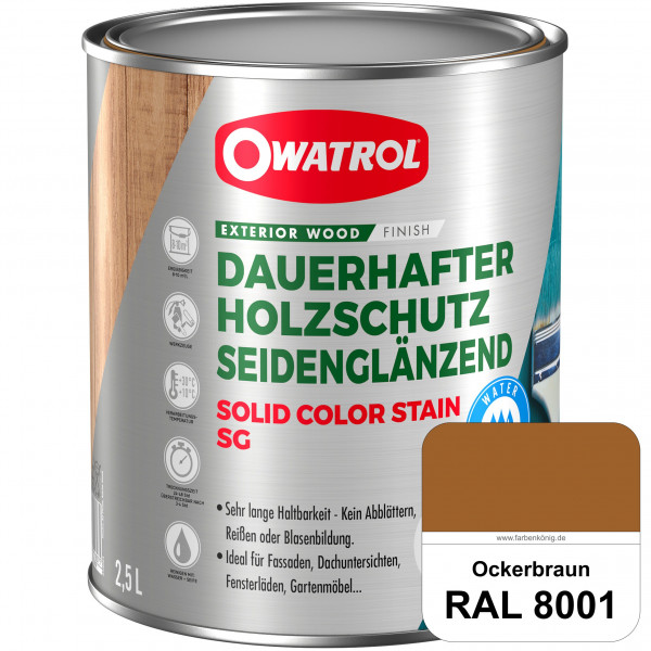 Solid Color Stain SG (RAL 8001 Ockerbraun) deckende und seidenglänzende Wetterschutzfarbe außen