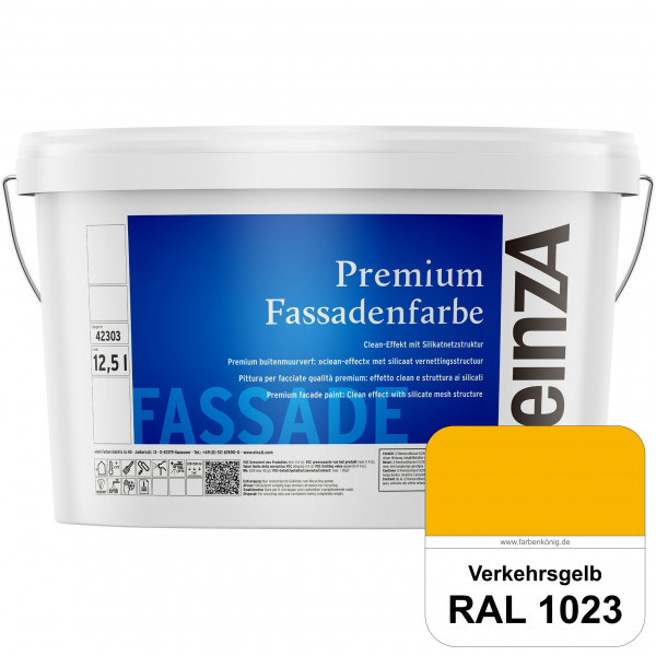 einzA Premium Fassadenfarbe (RAL 1023 Verkehrsgelb) Hochwertige Fassadenfarbe mit Clean-Effekt