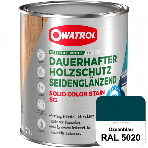 Solid Color Stain SG (RAL 5020 Ozeanblau) deckende und seidenglänzende Wetterschutzfarbe außen