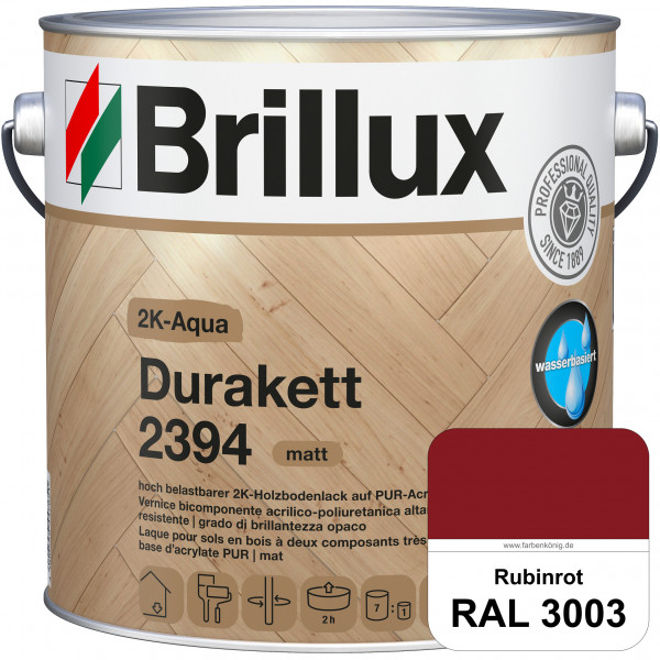 2K-Aqua Durakett 2394 (RAL 3003 Rubinrot) Wasserbasierter 2K-Versiegelung für Parkettfußböden, Diele