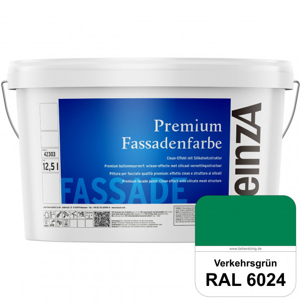 einzA Premium Fassadenfarbe (RAL 6024 Verkehrsgrün) Hochwertige Fassadenfarbe mit Clean-Effekt