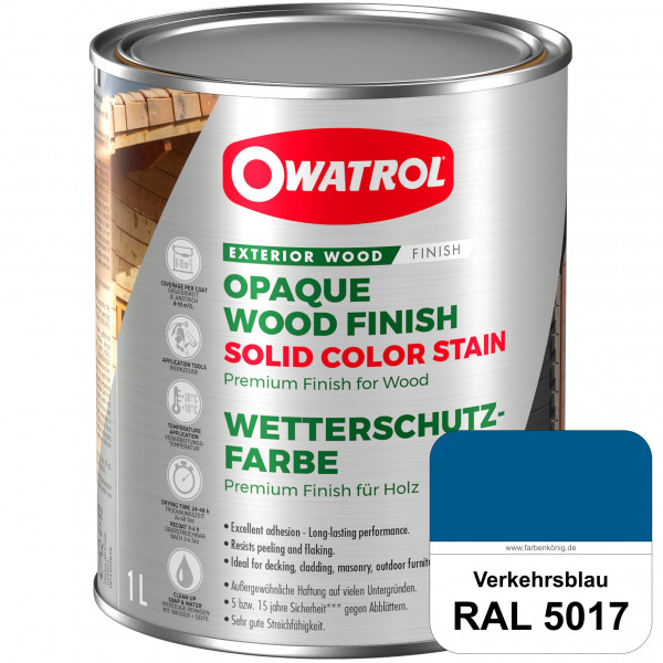 Solid Color Stain (RAL 5017 Verkehrsblau) deckende und matte Wetterschutzfarbe außen