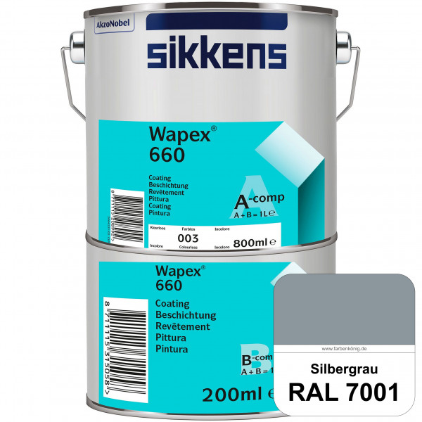 Wapex 660 Set (RAL 7001 Silbergrau) seidenglänzende 2K-Epoxidharzlack für Böden & Wände (innen)