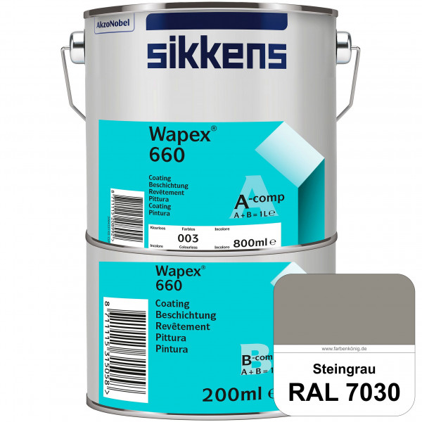 Wapex 660 Set (RAL 7030 Steingrau) seidenglänzende 2K-Epoxidharzlack für Böden & Wände (innen)