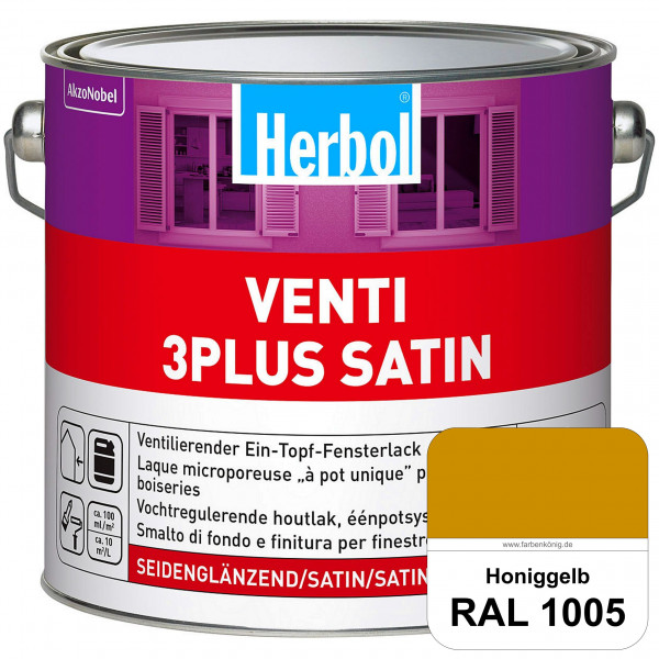 Venti 3Plus Satin (RAL 1005 Honiggelb) feuchtigkeitregulierender & seidenglänzender Ein-Topf-Fenster