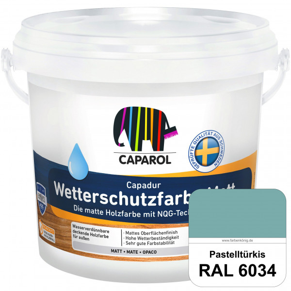 Capadur Wetterschutzfarbe Matt (RAL 6034 Pastelltürkis) matte Holzfarbe mit NQG-Technologie für auße