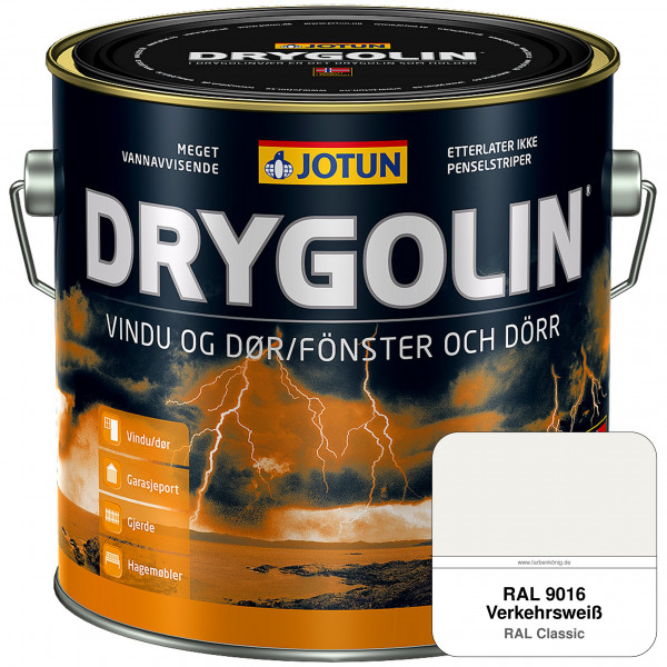 DRYGOLIN Vindu og Dør - wetterbeständige Holzschutzfarbe für Außen (RAL 9016 Verkehrsweiß)