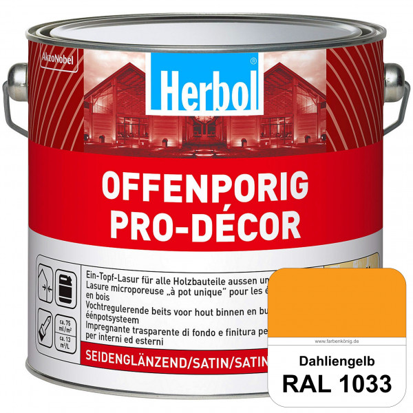 Herbol Offenporig Pro-Décor (RAL 1033 Dahliengelb) Hochwertige Ein-Topf-Holzlasur mit 2-Phasen-UV-Sc