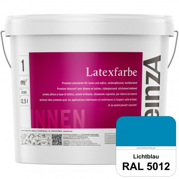 einzA Latexfarbe Premium (RAL 5012 Lichtblau) Hochwertige scheuerbeständige seidenglänzende Latexfar