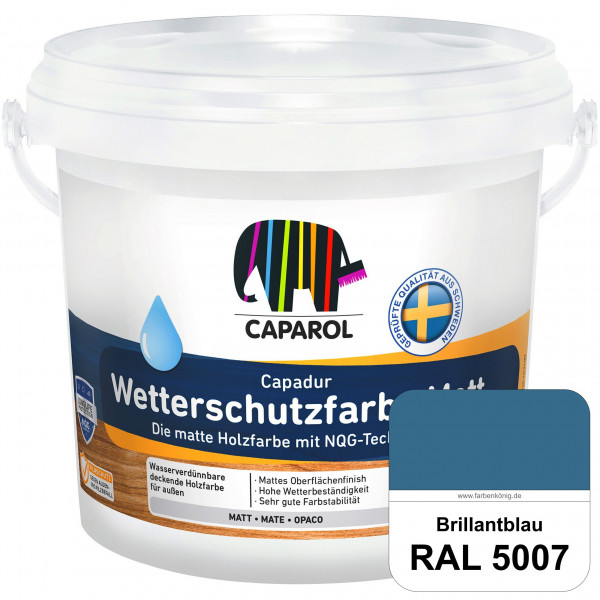 Capadur Wetterschutzfarbe Matt (RAL 5007 Brillantblau) matte Holzfarbe mit NQG-Technologie für außen