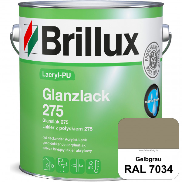 Lacryl-PU Glanzlack 275 (RAL 7034 Gelbgrau) Glänzender Lack (wasserbasiert) für z. B. Holz, Zink, Al