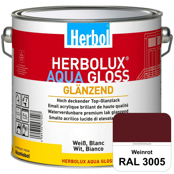 Herbolux Aqua Gloss (RAL 3005 Weinrot) Wasserverdünnbarer Top-Glanzlack (Innen)
