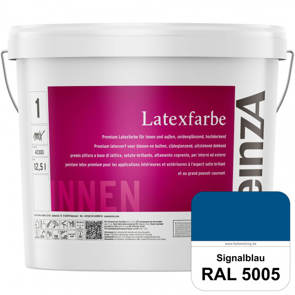 einzA Latexfarbe Premium (RAL 5005 Signalblau) Hochwertige scheuerbeständige seidenglänzende Latexfa