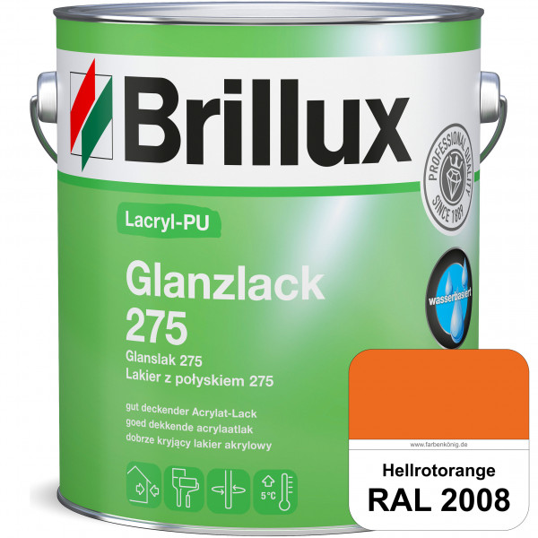 Lacryl-PU Glanzlack 275 (RAL 2008 Hellrotorange) Glänzender Lack (wasserbasiert) für z. B. Holz, Zin