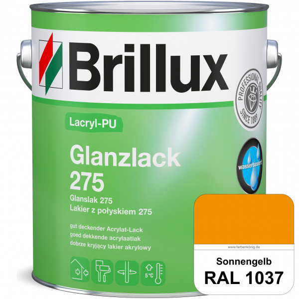 Lacryl-PU Glanzlack 275 (RAL 1037 Sonnengelb) Glänzender Lack (wasserbasiert) für z. B. Holz, Zink,