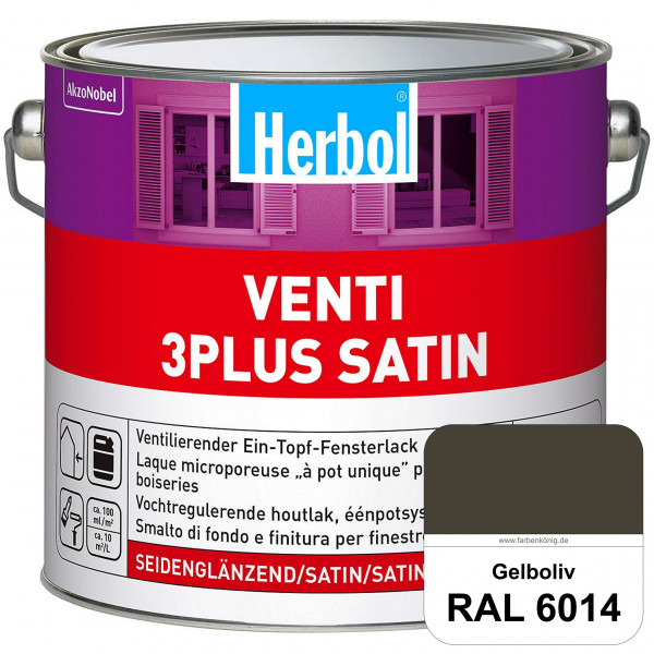 Venti 3Plus Satin (RAL 6014 Gelboliv) feuchtigkeitregulierender & seidenglänzender Ein-Topf-Fensterl