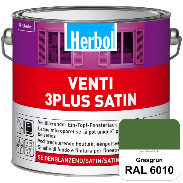 Venti 3Plus Satin (RAL 6010 Grasgrün) feuchtigkeitregulierender & seidenglänzender Ein-Topf-Fensterl
