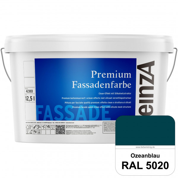 einzA Premium Fassadenfarbe (RAL 5020 Ozeanblau) Hochwertige Fassadenfarbe mit Clean-Effekt