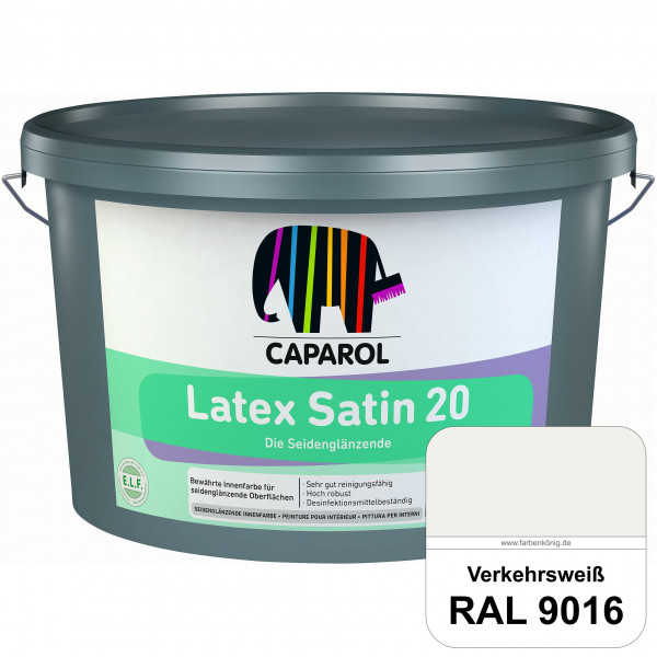 Latex Satin 20 (RAL 9016 Verkehrsweiß) strapazierfähige seidenglänzende Latexfarbe (Innen)