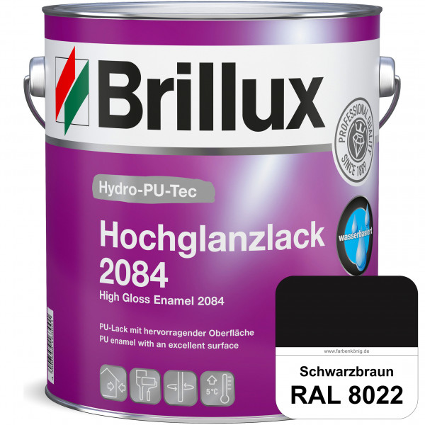 Hydro-PU-Tec Hochglanzlack 2084 (RAL 8022 Schwarzbraun) wasserbasierter Hochglanzlack für Holz, Zink