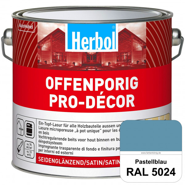 Herbol Offenporig Pro-Décor (RAL 5024 Pastellblau) Hochwertige Ein-Topf-Holzlasur mit 2-Phasen-UV-Sc