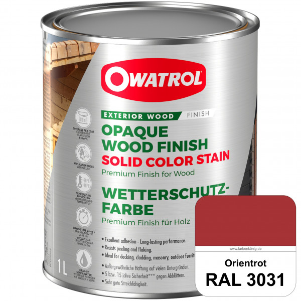 Solid Color Stain (RAL 3031 Orientrot) deckende und matte Wetterschutzfarbe außen