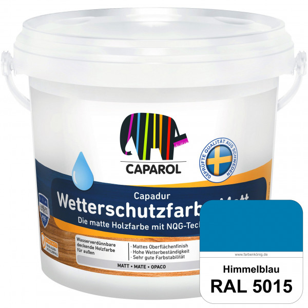 Capadur Wetterschutzfarbe Matt (RAL 5015 Himmelblau) matte Holzfarbe mit NQG-Technologie für außen