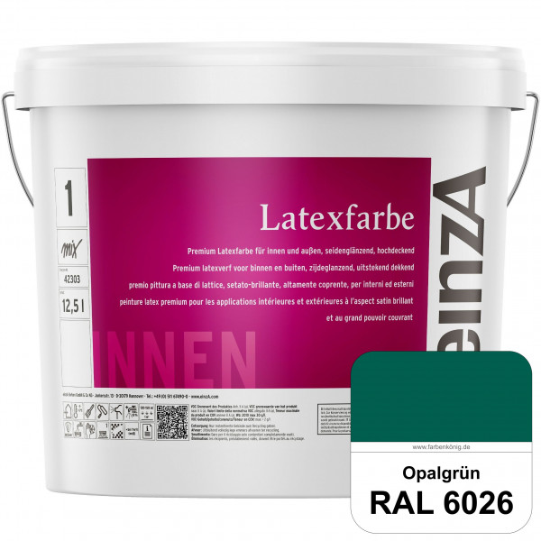 einzA Latexfarbe Premium (RAL 6026 Opalgrün) Hochwertige scheuerbeständige seidenglänzende Latexfarb