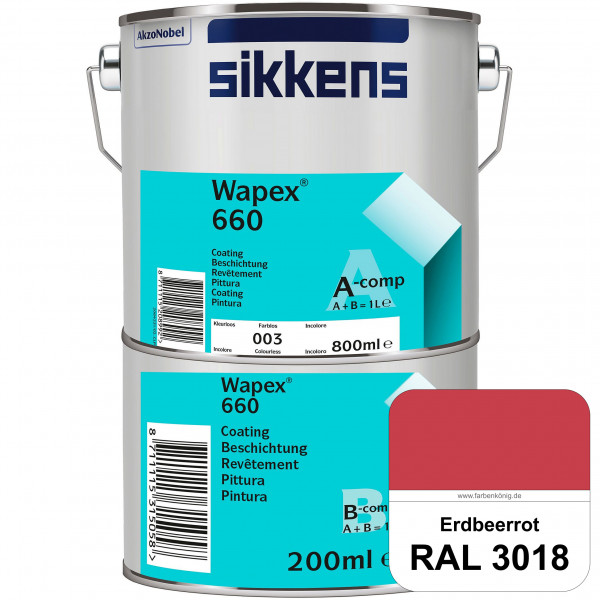 Wapex 660 Set (RAL 3018 Erdbeerrot) seidenglänzende 2K-Epoxidharzlack für Böden & Wände (innen)